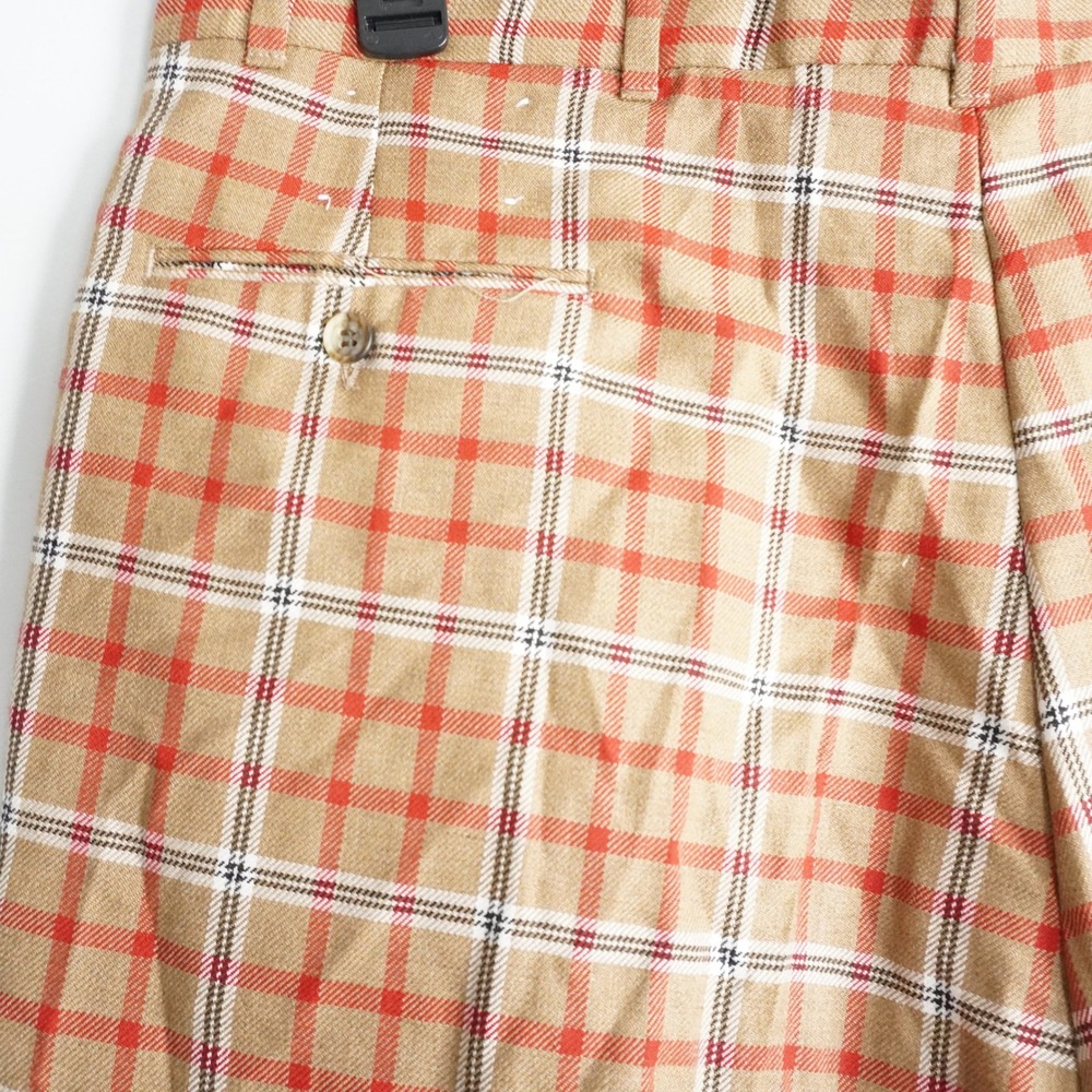 VTG Smokey Joe Pleated Plaid Trousers 40 Tan Orange Red Straight Leg Pants - Picture 6 of 12